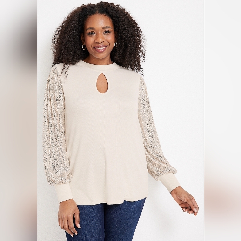 Maurices Sequin Sleeve Keyhole Front Womens Blouse Plus Size 3X
